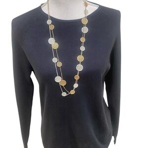 Boutique pair of silver tone & gold tone lace like circles long chain necklaces